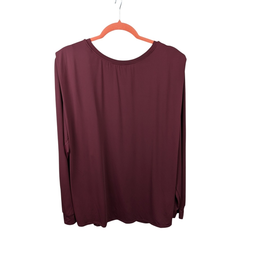 Halara Women 3X Burgundy Round Neck Long Sleeve Ruched Back Athleisure Top NEW